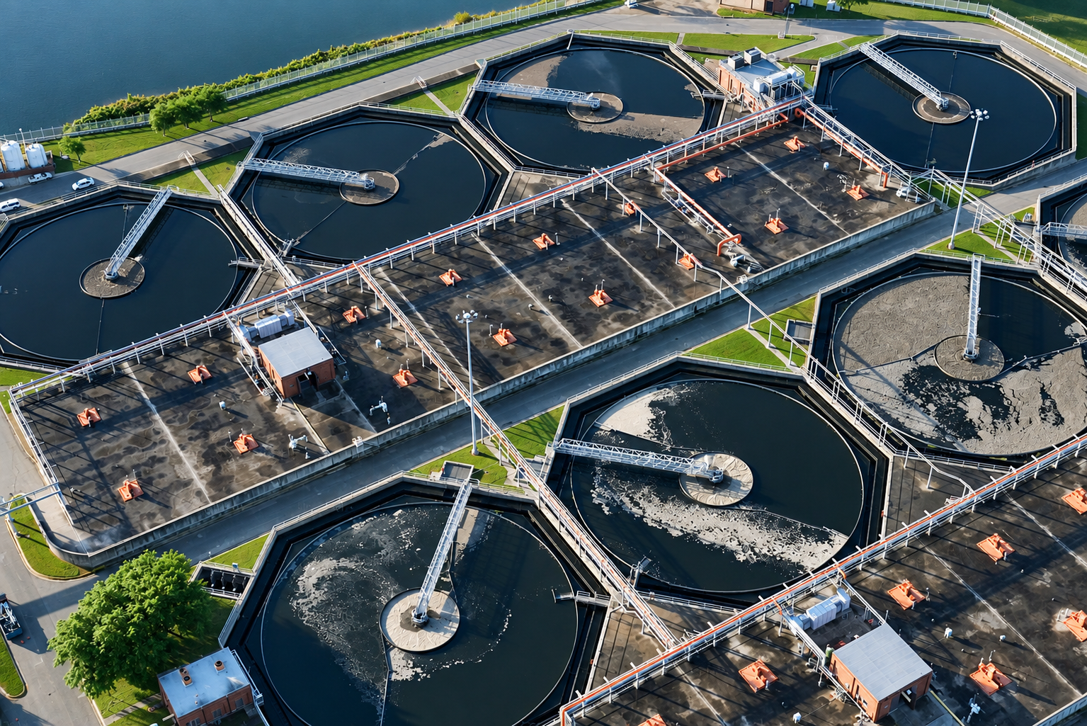 Aerial view of a large water treatment facility